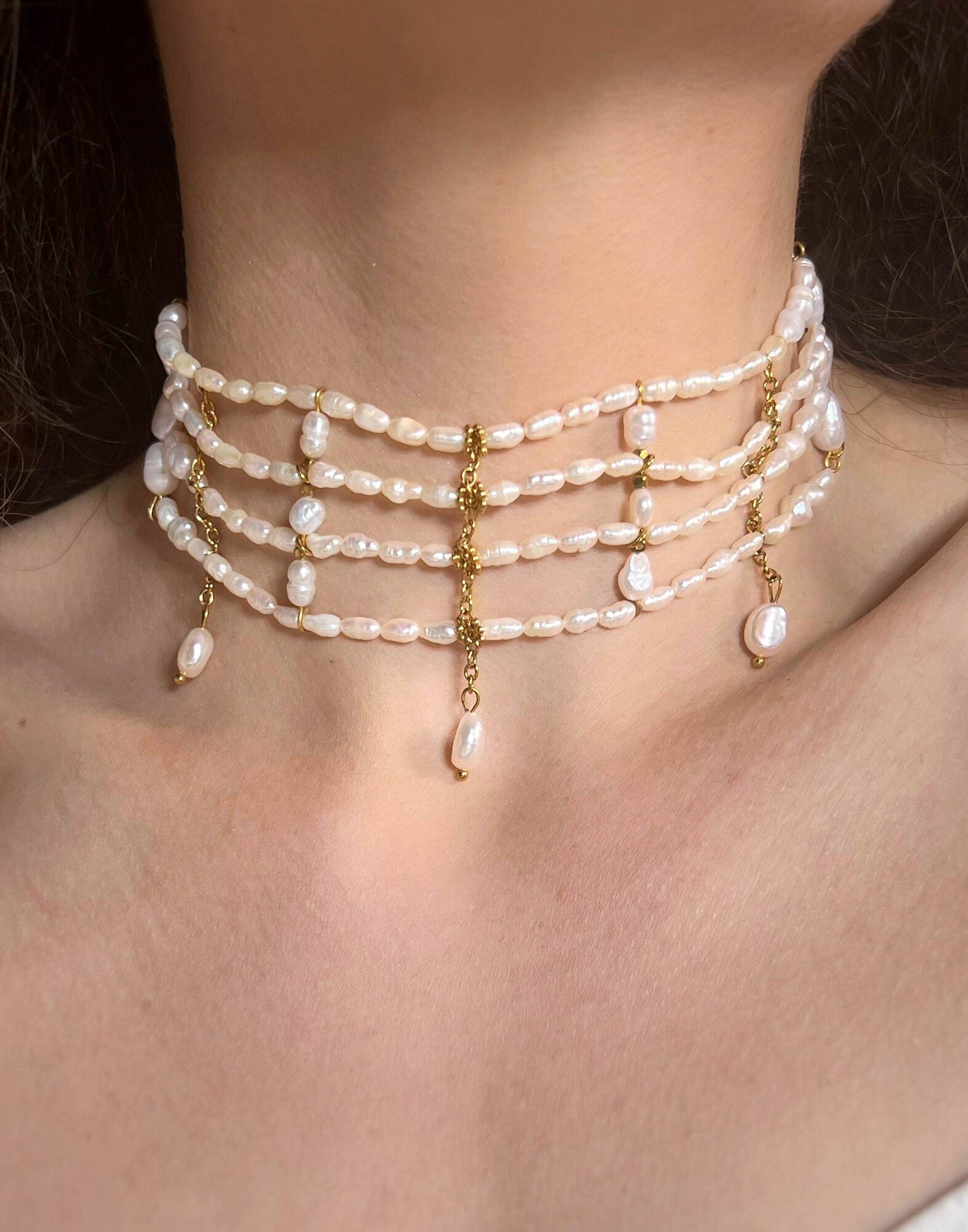 Collier choker multi-rang perles d’eau douce baroques PARIS | Gloria Balensi bijoux