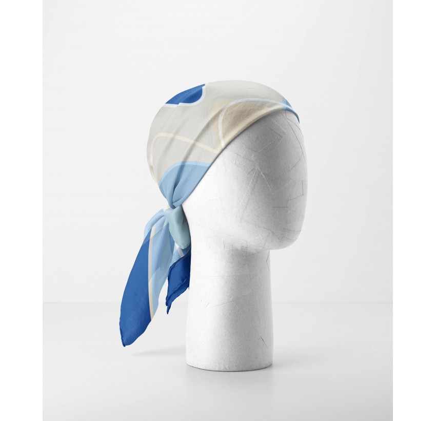 Carré en twill de soie 69cm, imprimé bouche MUSE - Bleu| Gloria Balensi