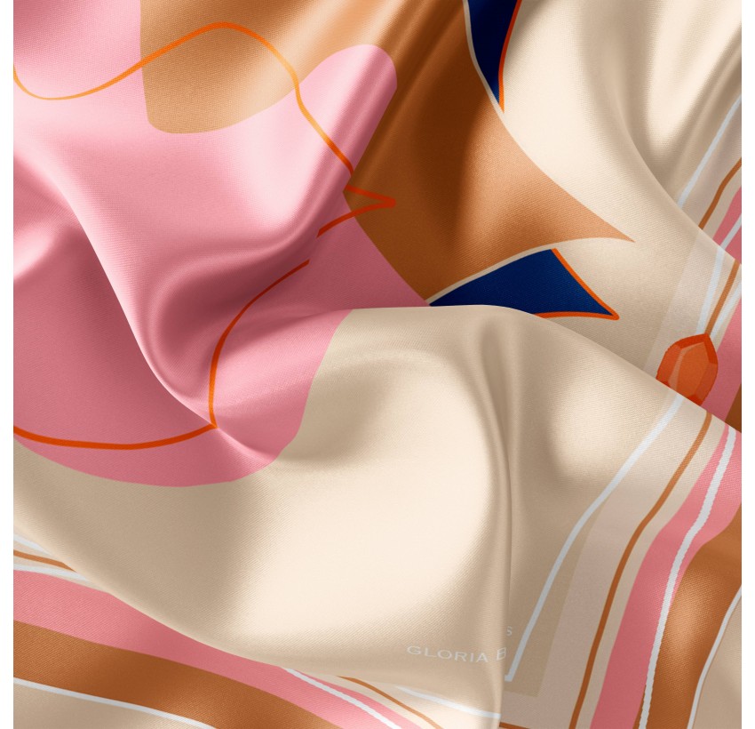 69cm silk twill square, MUSE mouth print - Beige|Gloria Balensi