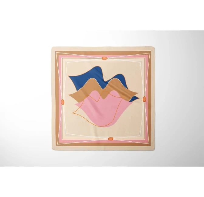 69cm silk twill square, MUSE mouth print - Beige|Gloria Balensi
