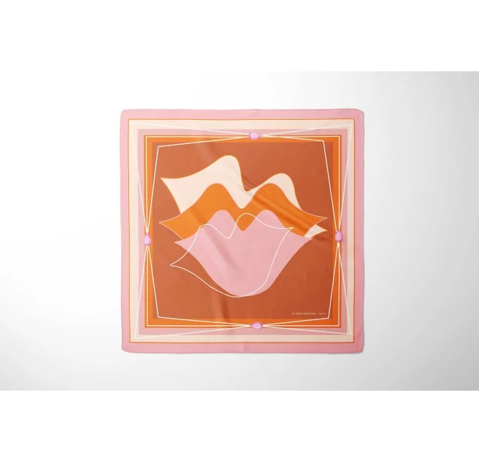 69cm silk twill square, MUSE mouth print - Orange|Gloria Balensi