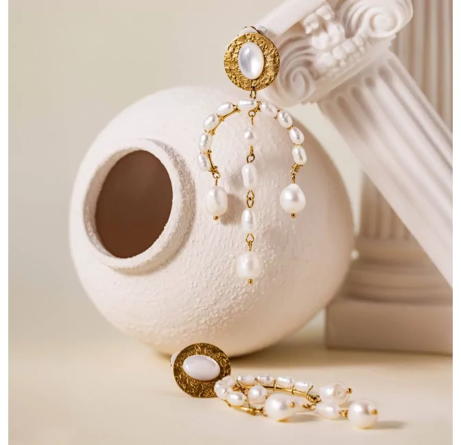 Boucles d’oreilles pendantes à clips en perles d’eau douce et acier inoxydable PERLILLA |Gloria Balensi