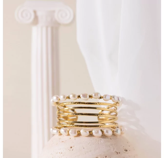 Bracelet manchette en acier inoxydable et perles baroques d’eau douce THALIA |Gloria Balensi