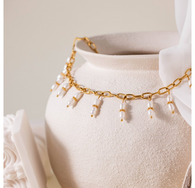 Chain necklace with freshwater pearl charms CALISTA |Gloria Balensi