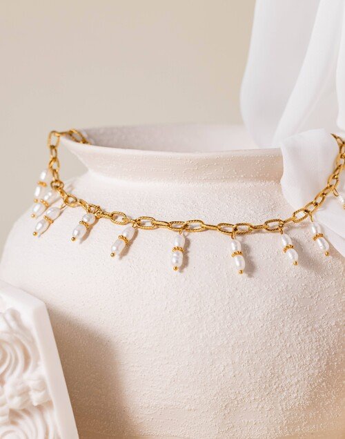 Collier chaîne et perles d'eau douce breloques CALISTA |Gloria Balensi