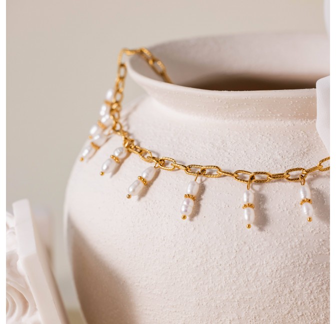 Chain necklace with freshwater pearl charms CALISTA |Gloria Balensi
