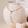 Collier cravate dorée ATHINA en perles d’eau douce et chaine en acier inoxydable
