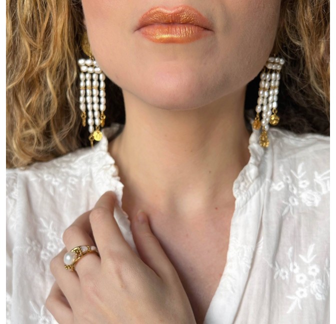 Boucles d’oreilles clips pendantes perles de culture - LOU | Gloria Balensi Paris bijoux