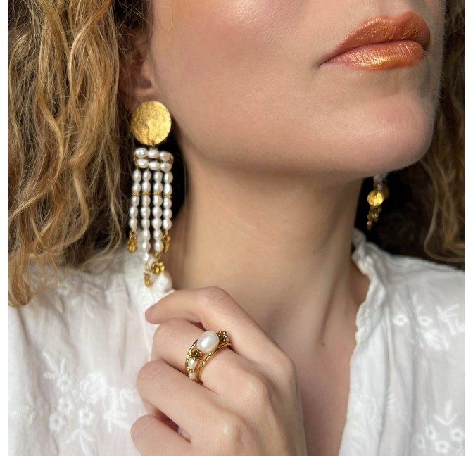 Clip on earrings with cultured pearls - LOU | Gloria Balensi Paris jewelry
