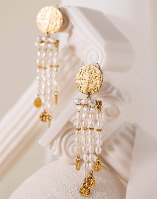 Boucles d’oreilles clips pendantes perles de culture - LOU | Gloria Balensi Paris bijoux