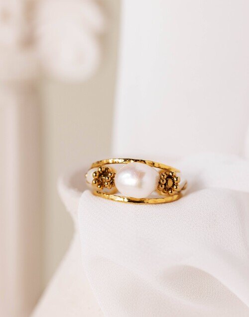 Bague ajustable en acier inoxydable et perles de culture - STELYA | Gloria Balensi Paris bijoux