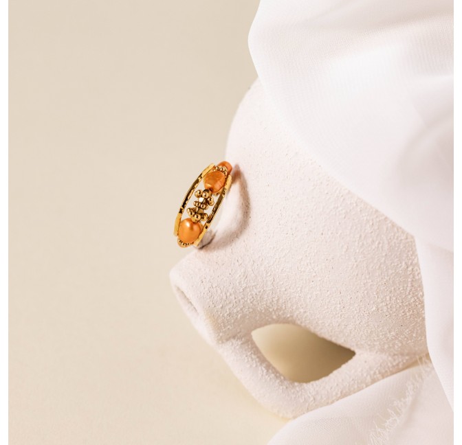 Adjustable ring in stainless steel and terracotta cultured pearls - LINA | Gloria Balensi Paris jewellery