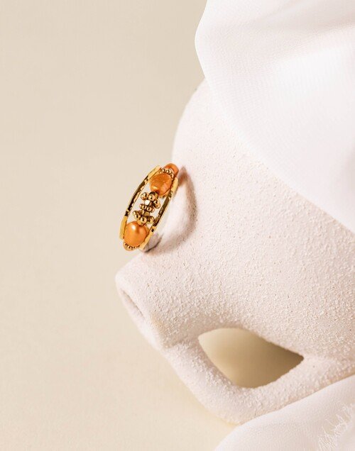 Bague ajustable en acier inoxydable et perles de culture terracotta - LINA | Gloria Balensi Paris bijoux