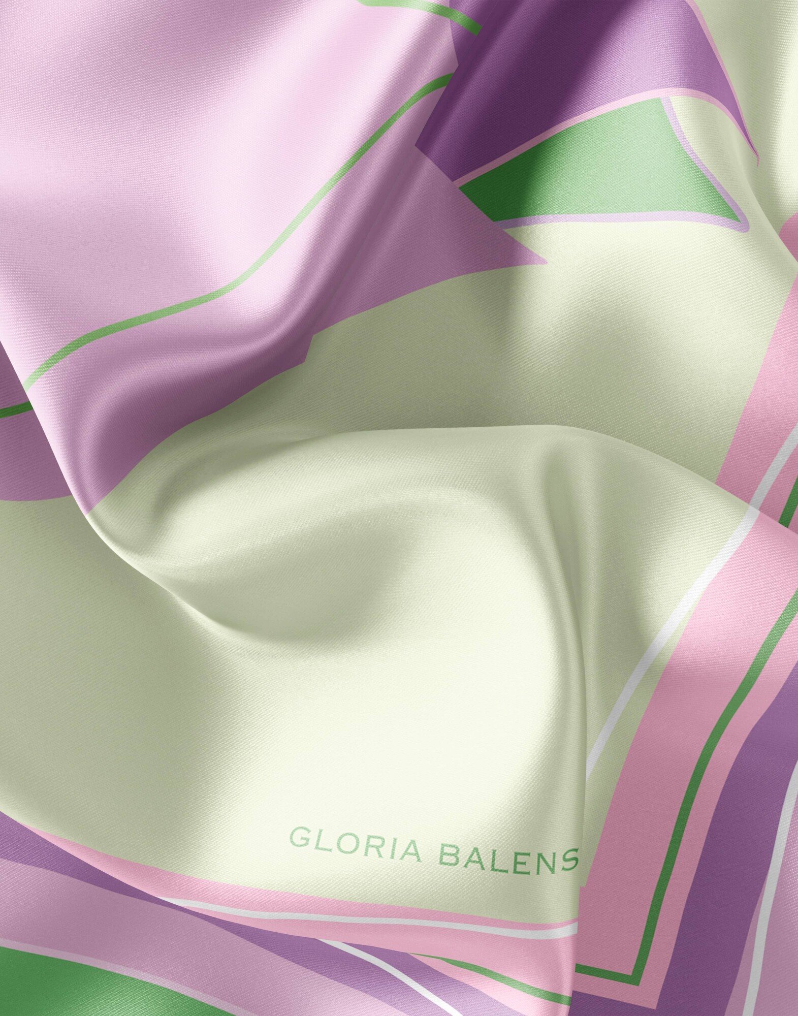 Carré de soie 69cm, twill de soie imprimé bouche MUSE - Lila et vert| Gloria Balensi