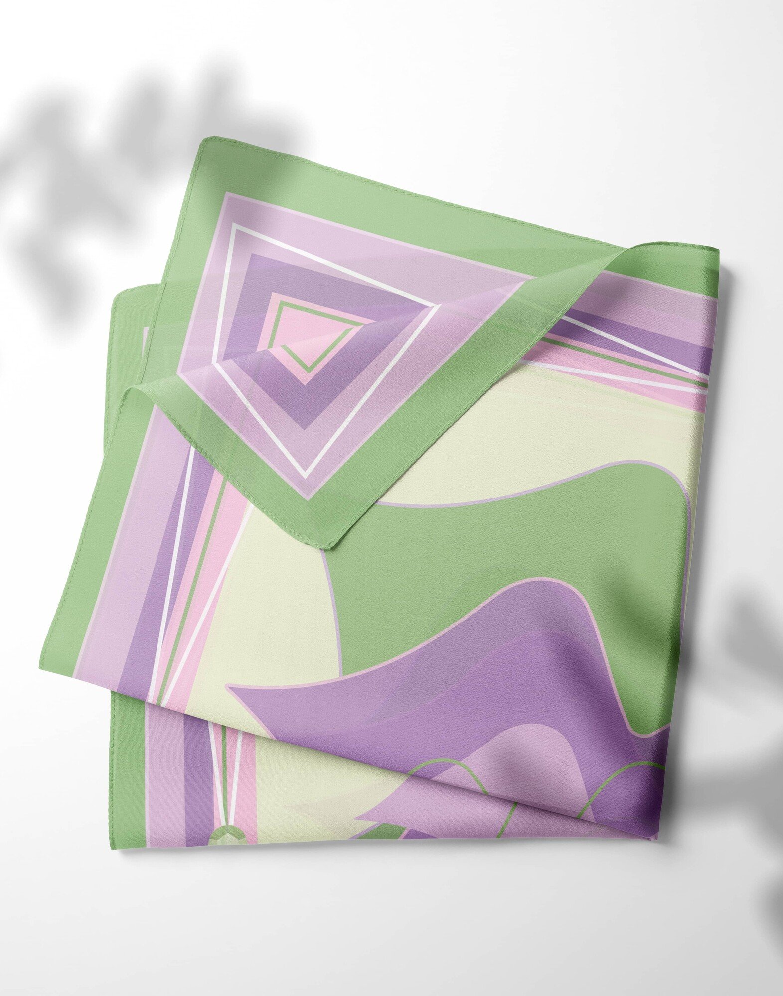 Carré de soie 69cm, twill de soie imprimé bouche MUSE - Lila et vert| Gloria Balensi
