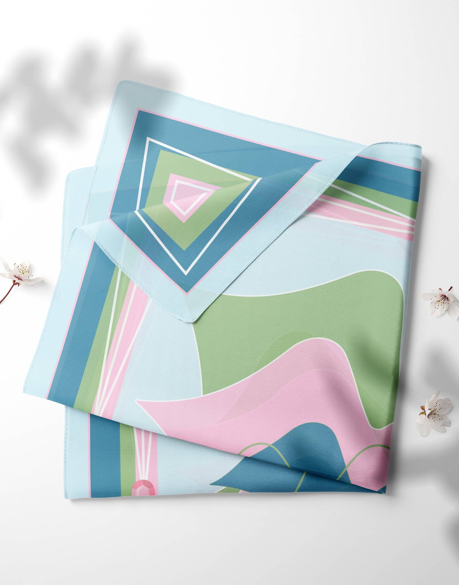 69cm silk twill square, MUSE mouth print - Green pink blue|Gloria Balensi scarves 69cm silk twill square, MUSE mouth print - Green pink blue|Gloria Balensi scarves