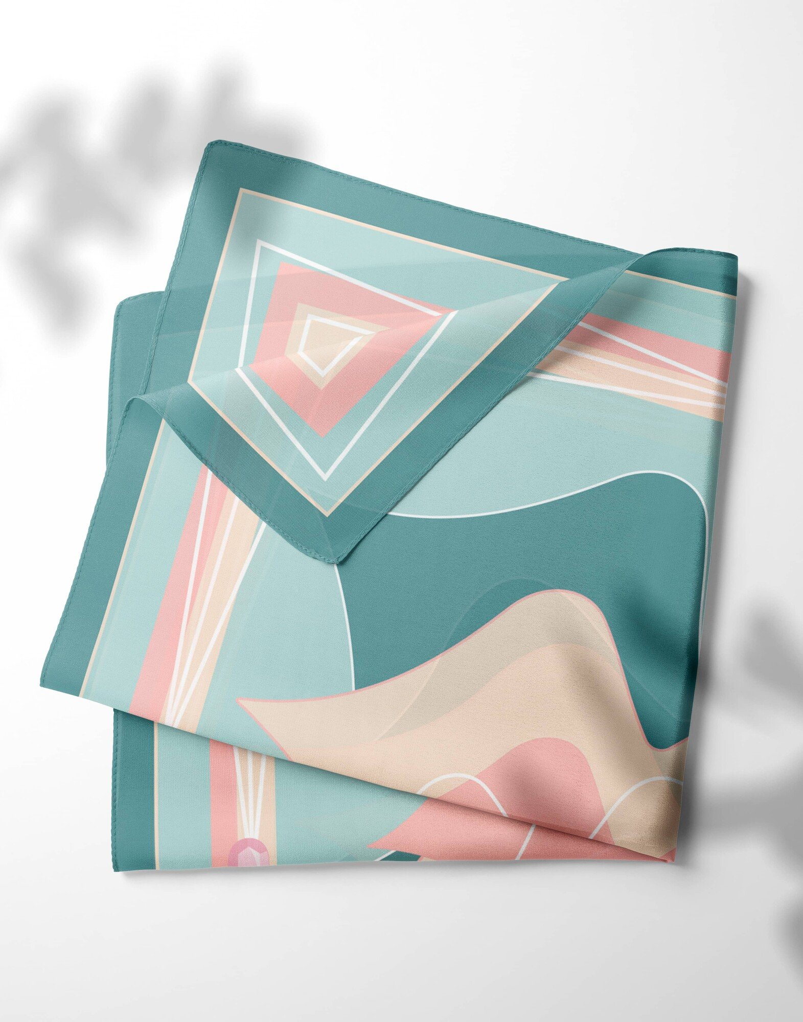 Carré de soie 69cm, twill de soie imprimé bouche MUSE - Bleu pétrole beige rose | Gloria Balensi Foulards