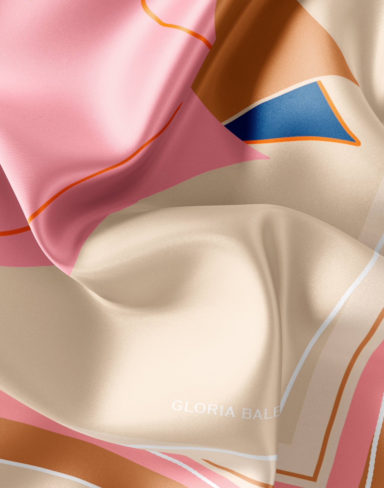 Carré de soie 69cm, twill de soie imprimé bouche MUSE - Beige rose bleu marine| Gloria Balensi