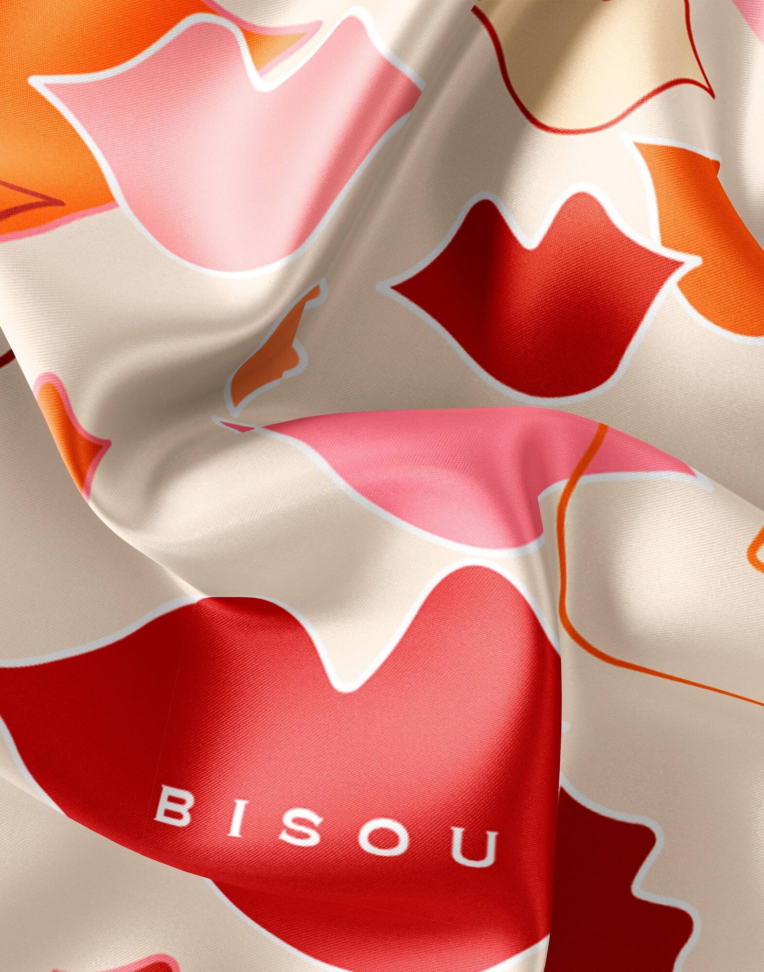 Foulard carré en twill de soie - Camouflage bouches orange 69cm| Gloria Balensi foulards