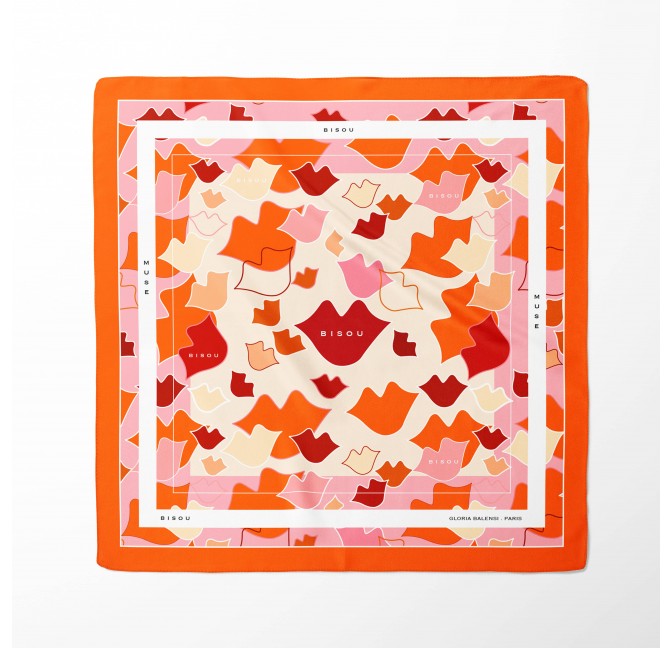 69cm silk twill square, mouth camouflage print - Orange|Gloria Balensi scarves