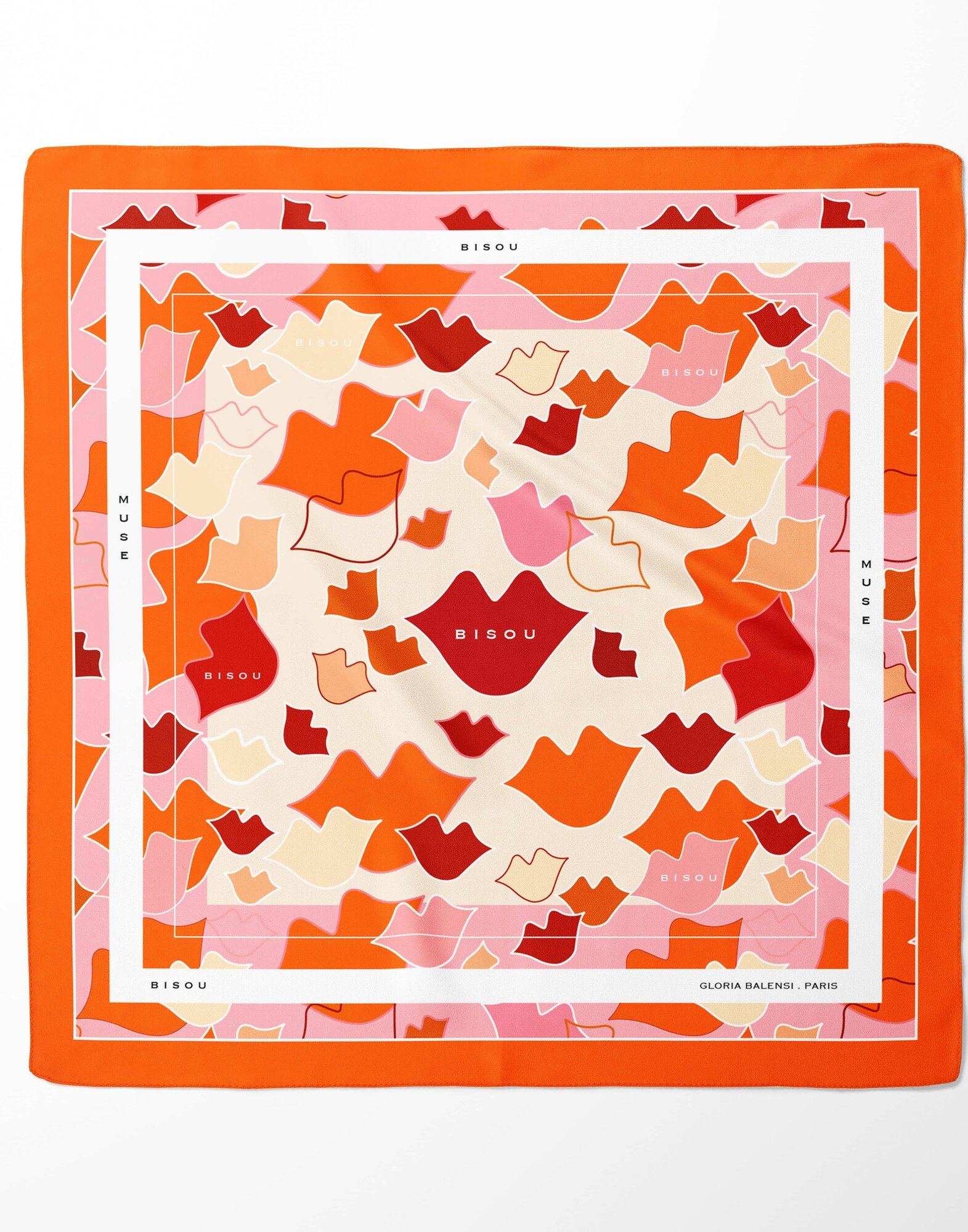 Foulard carré en twill de soie - Camouflage bouches orange 69cm| Gloria Balensi foulards