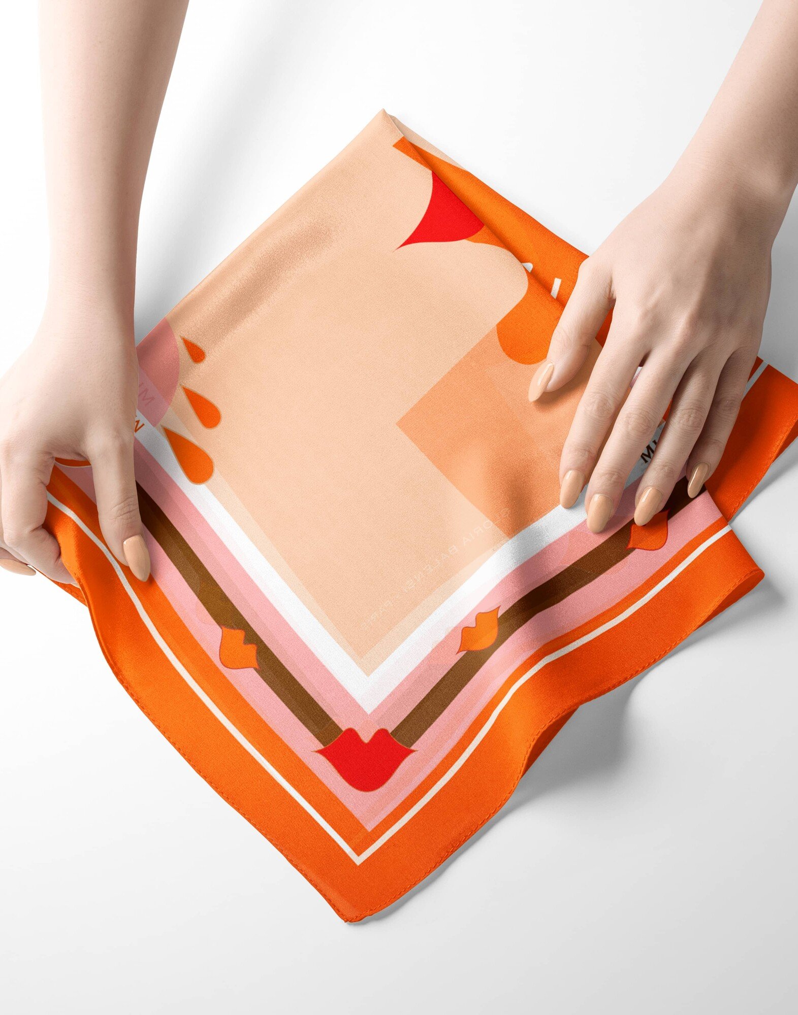 Foulard carré en twill de soie - imprimé LE BISOU orange 69cm| Gloria Balensi foulards