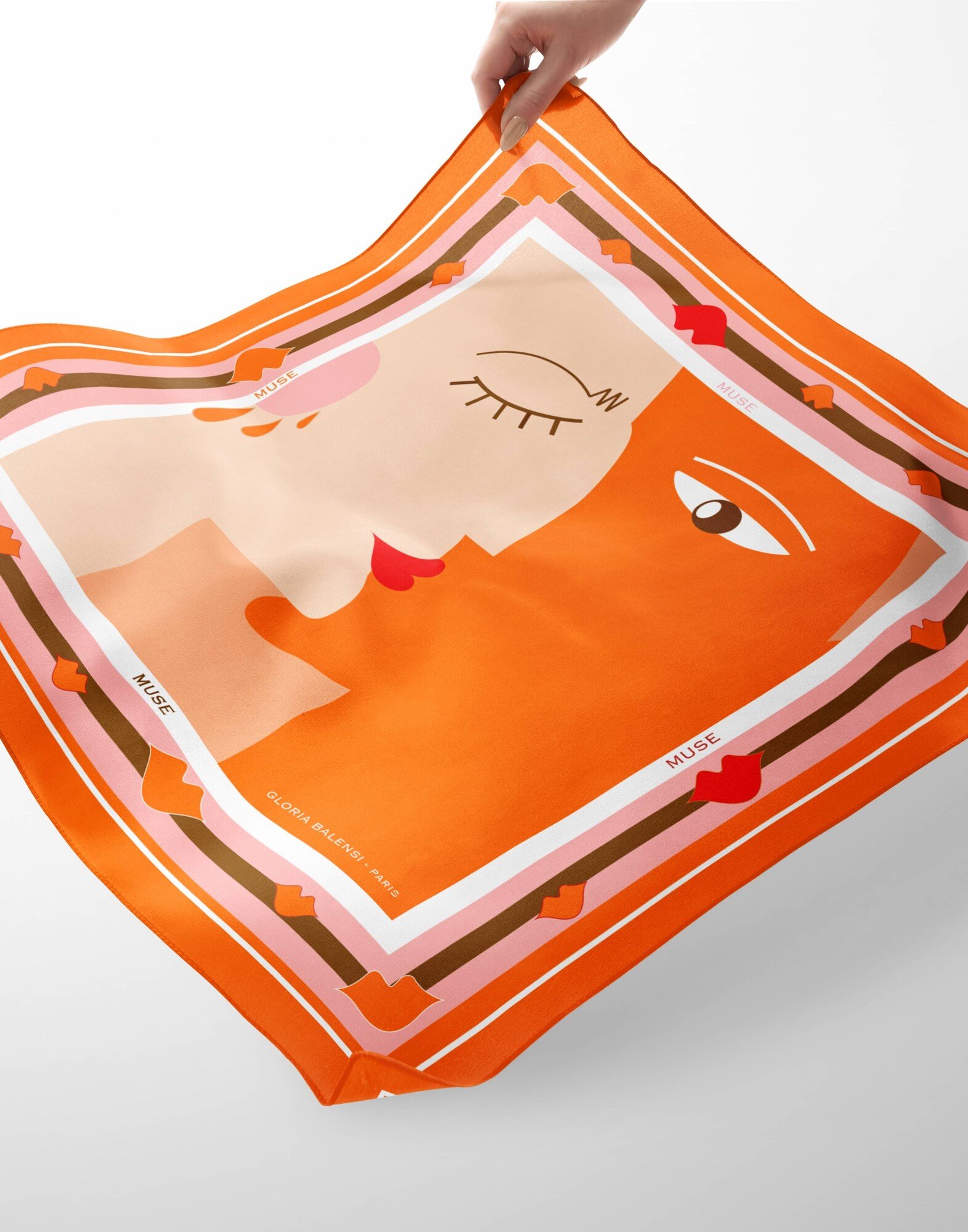 Foulard carré en twill de soie - imprimé LE BISOU orange 69cm| Gloria Balensi foulards