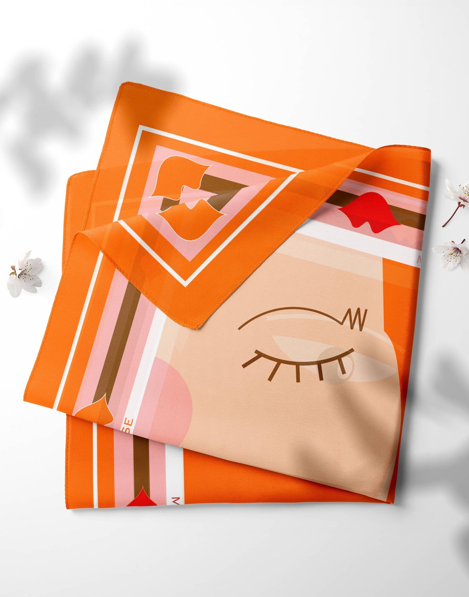 Foulard carré en twill de soie - imprimé LE BISOU orange 69cm| Gloria Balensi foulards