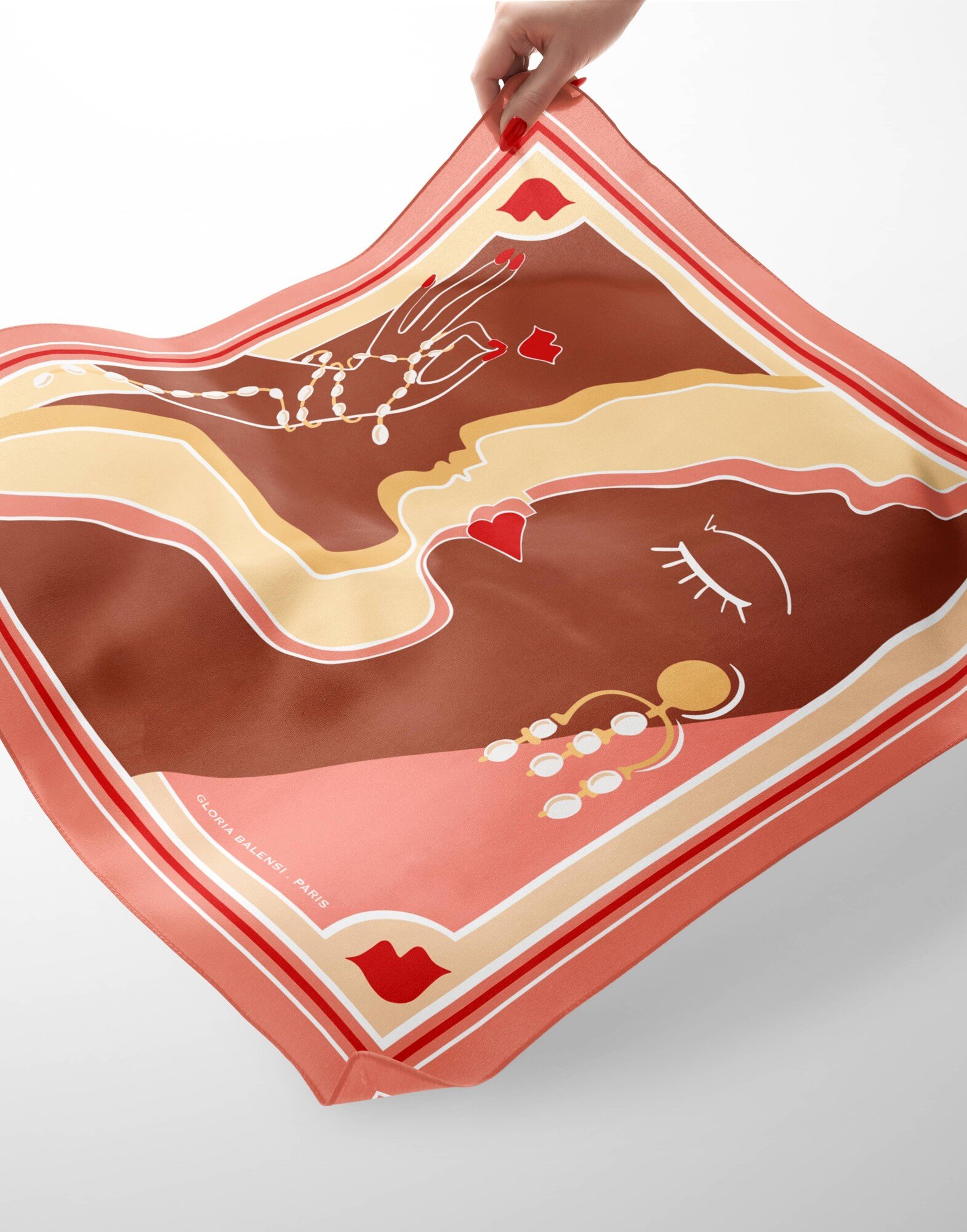 69cm silk twill square, TOI ET MOI print - Pink|Gloria Balensi scarves 69cm silk twill square, TOI ET MOI print - Pink|Gloria Balensi scarves