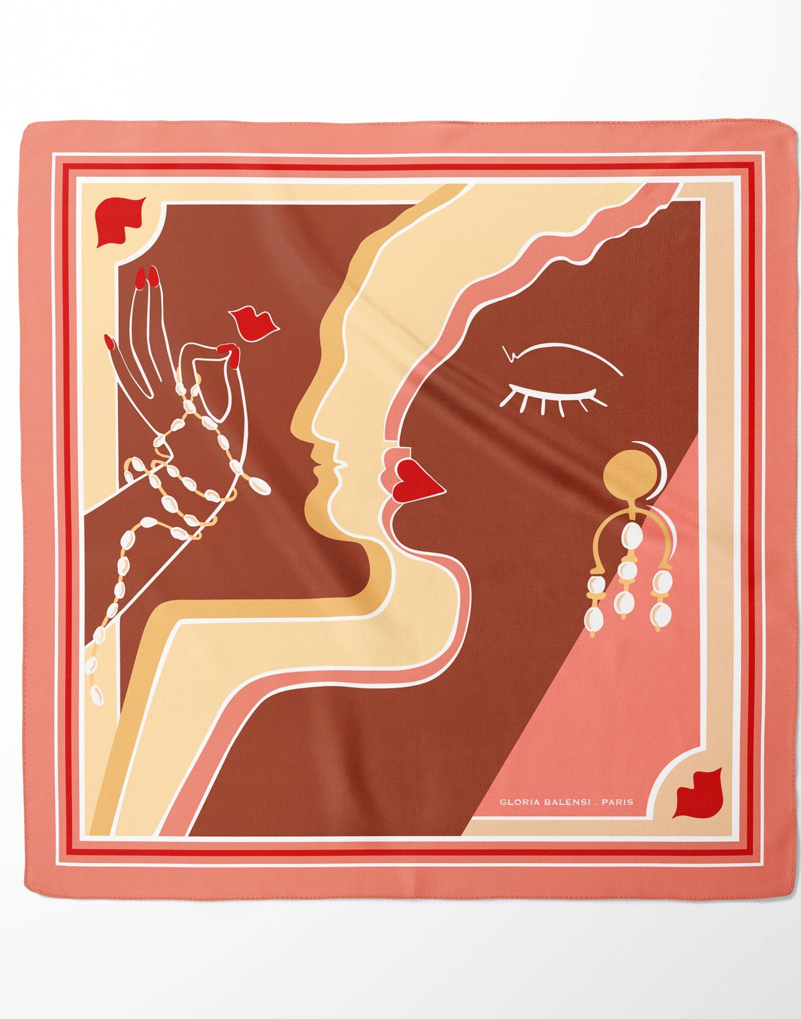 69cm silk twill square, TOI ET MOI print - Pink|Gloria Balensi scarves 69cm silk twill square, TOI ET MOI print - Pink|Gloria Balensi scarves