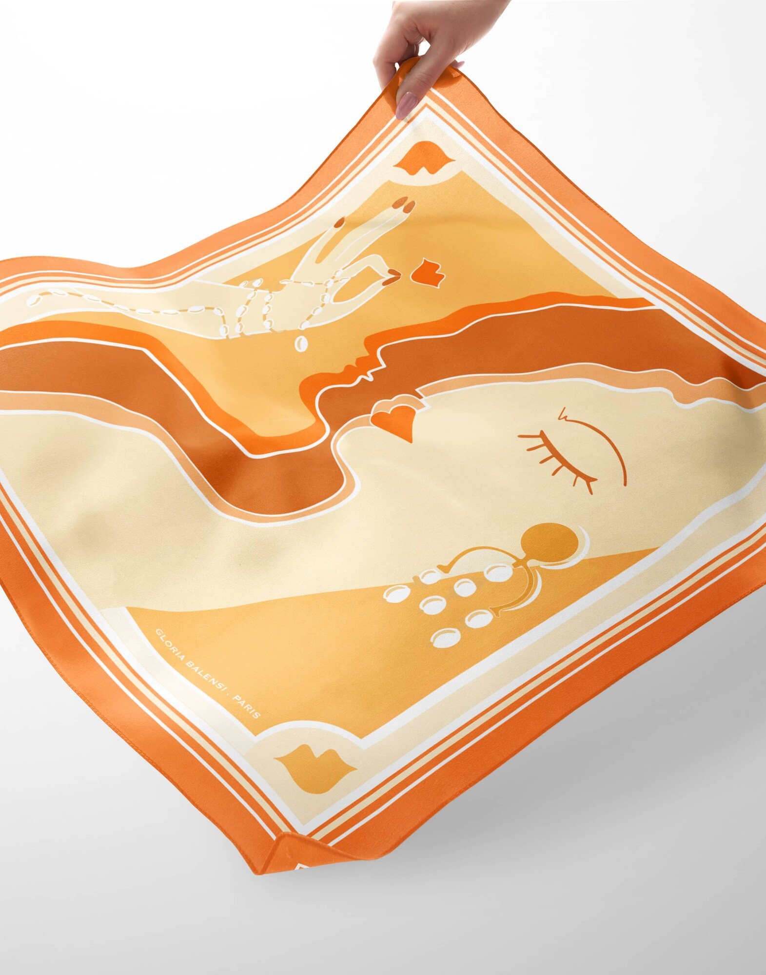 Foulard carré en twill de soie - imprimé TOI ET MOI Jaune 69cm| Gloria Balensi foulards