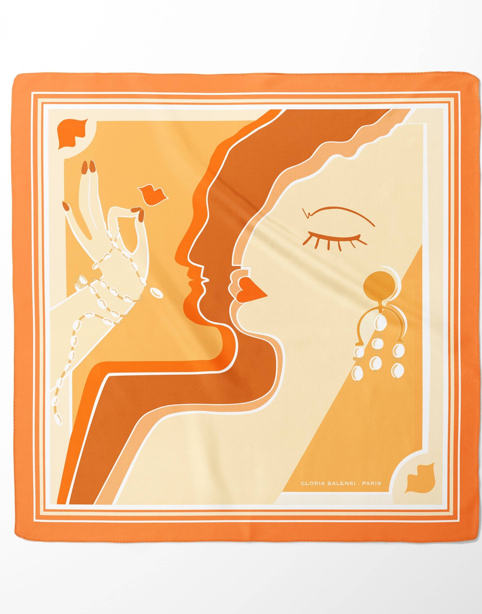 Foulard carré en twill de soie - imprimé TOI ET MOI Jaune 69cm| Gloria Balensi foulards