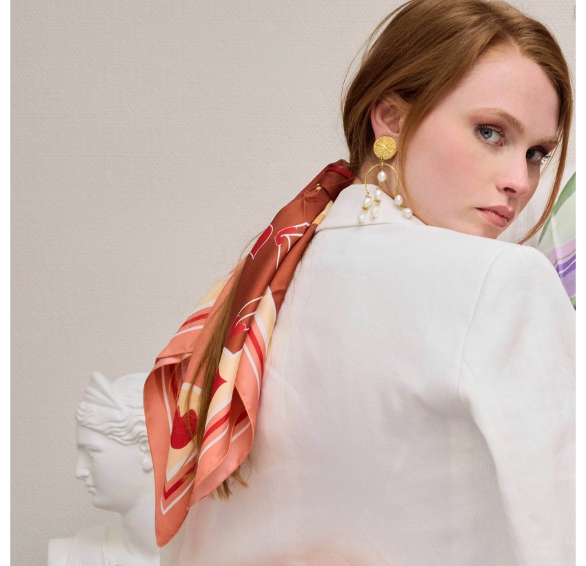 69cm silk twill square, TOI ET MOI print - Pink|Gloria Balensi scarves