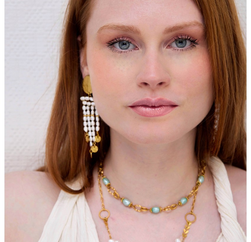 Boucles d’oreilles clips pendantes perles de culture - LOU | Gloria Balensi Paris bijoux