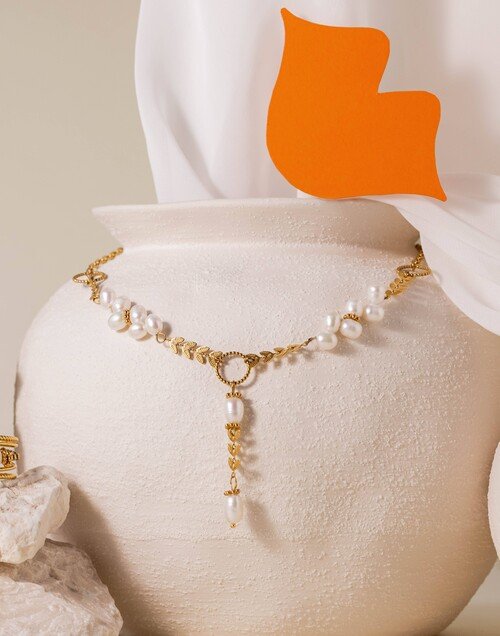 Collier perles de culture, chaîne laurier - CÉSAR | Gloria Balensi Paris bijoux