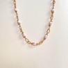 Collier ras-du-cou perles de culture roses, chaîne grands maillons style vintage - ROMY