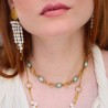Collier ras-du-cou perles de culture bleues, chaîne grands maillons style vintage - ROMY