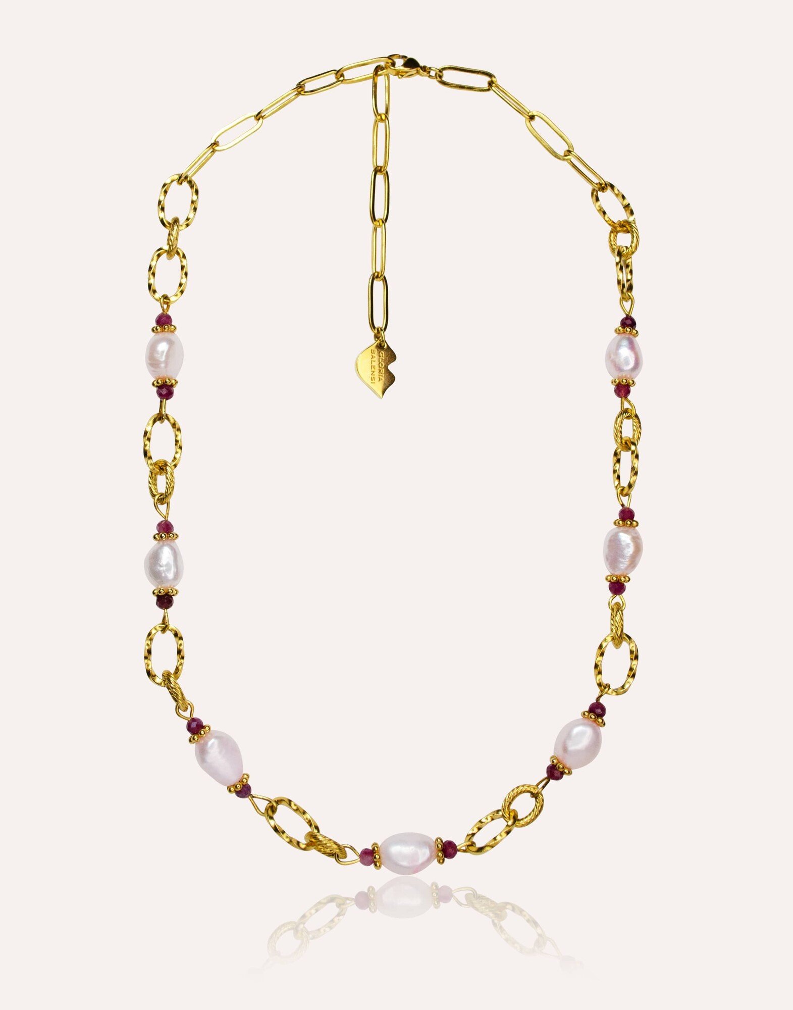 Stainless steel choker necklace with pale pink cultured pearl and rubellite - ATHEA