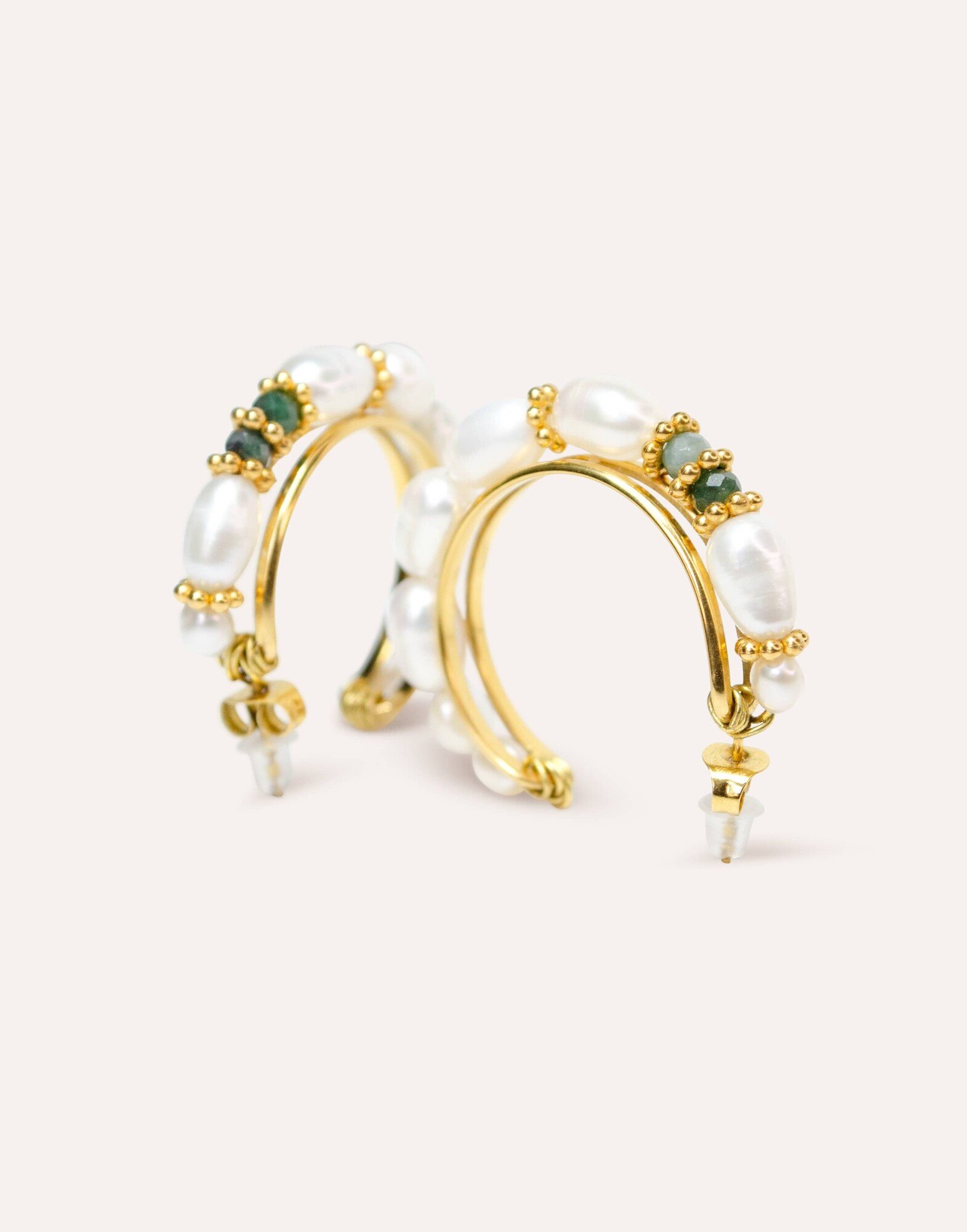 NINA Emerald and Pearl Creole Earrings -Style and Parisian Craftsmanship|Gloria Balensi