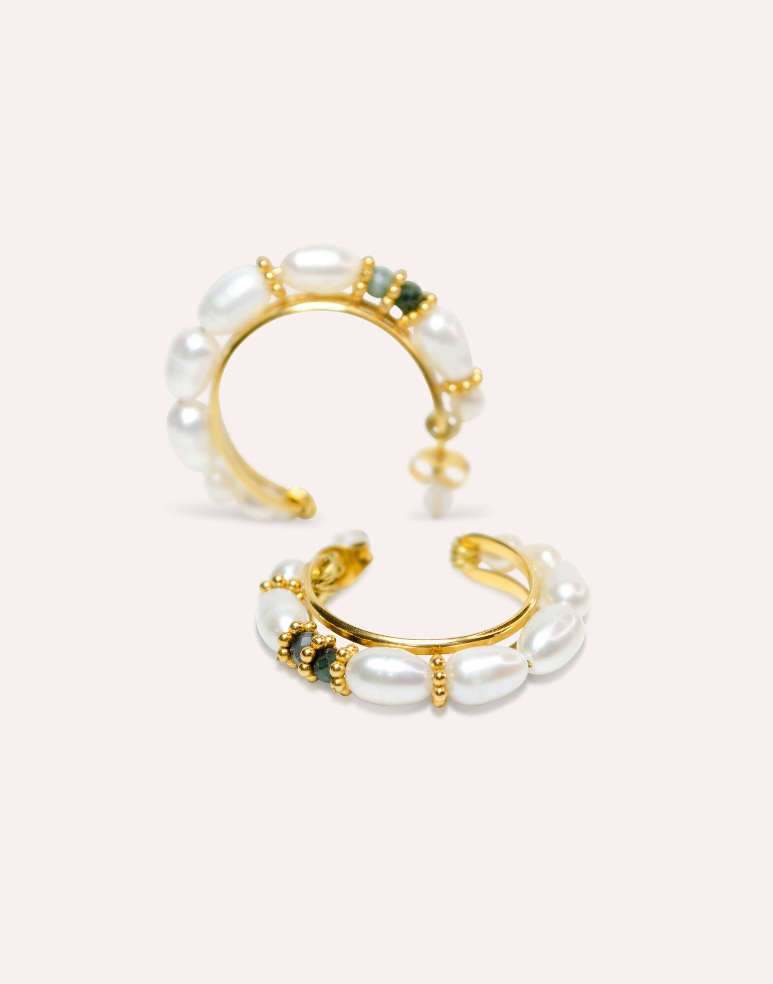 NINA Emerald and Pearl Creole Earrings -Style and Parisian Craftsmanship|Gloria Balensi