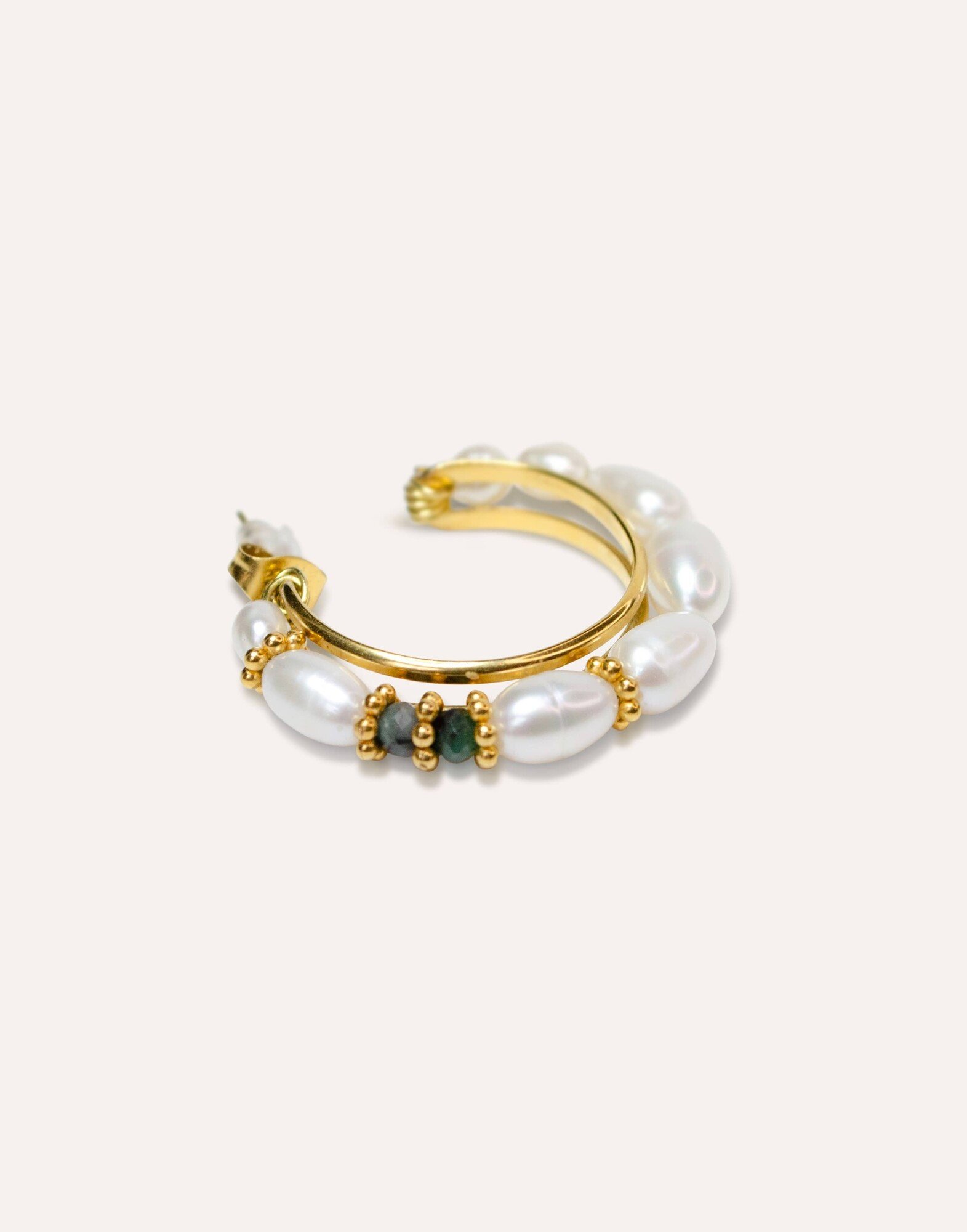 NINA Emerald and Pearl Creole Earrings -Style and Parisian Craftsmanship|Gloria Balensi