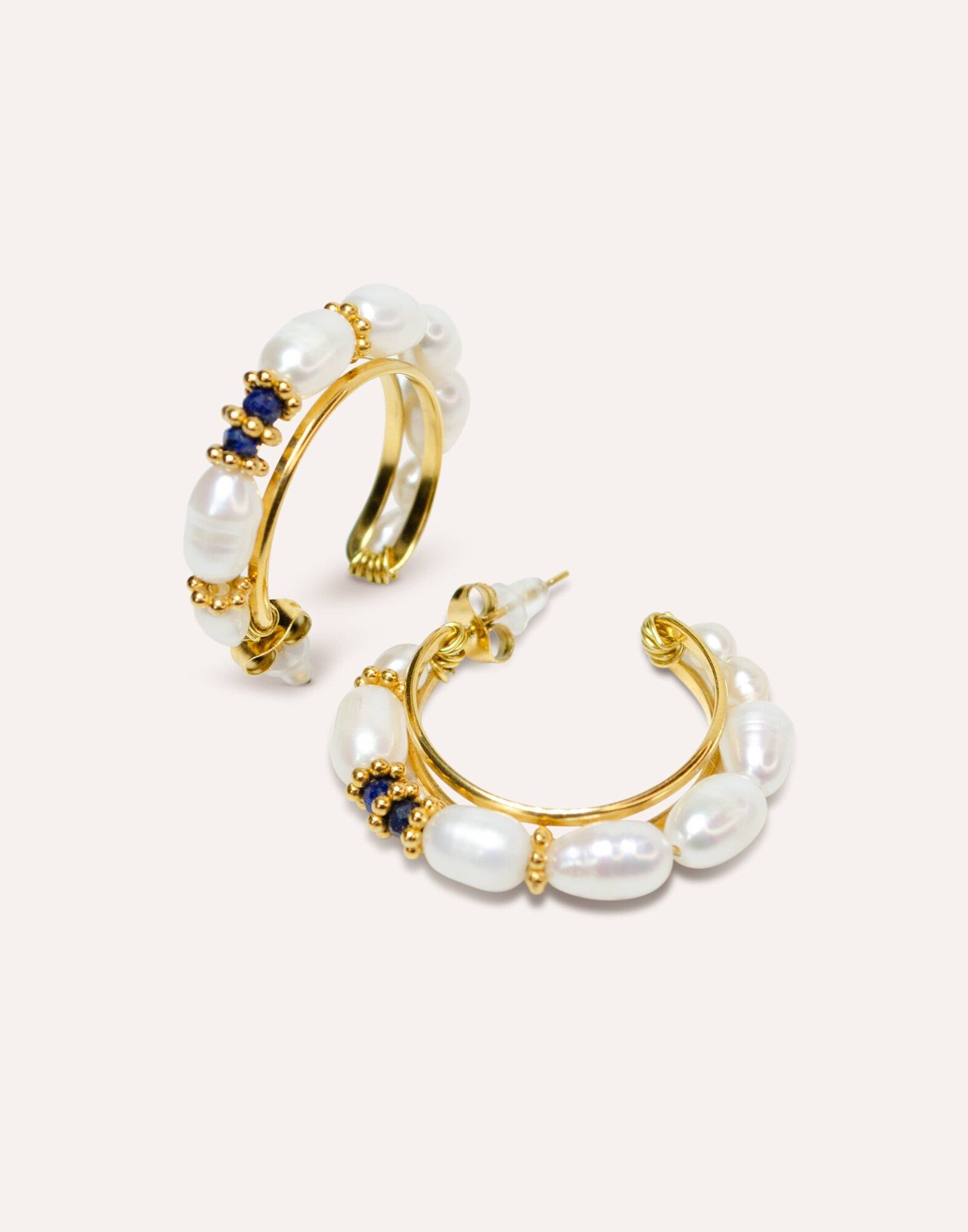 NINA Lapis lazuli and Pearl Creole Earrings -Style and Parisian Craftsmanship|Gloria Balensi