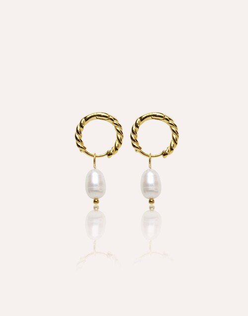 Boucles d’Oreilles Créoles torsadées avec Perles de Culture - VESTA –Style et Artisanat Parisien|Gloria Balensi