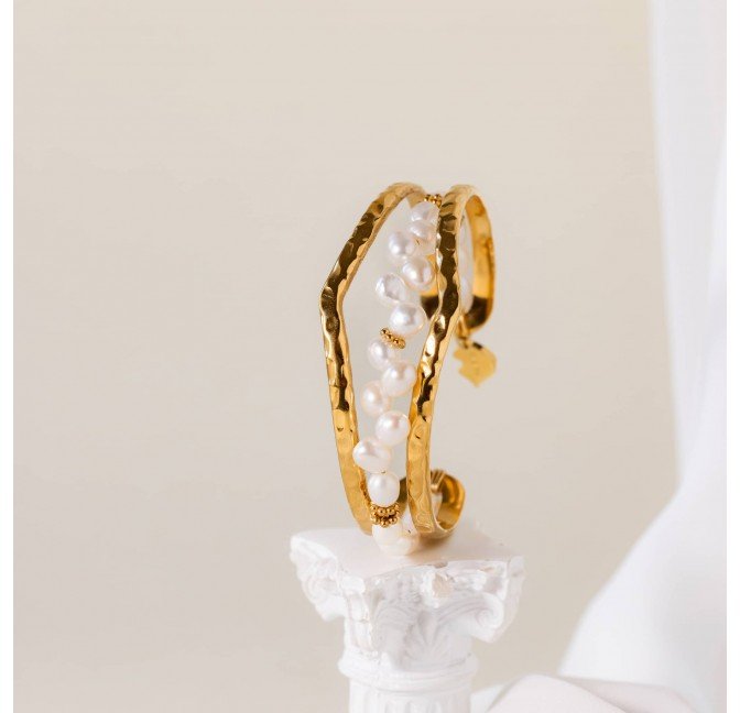 Bracelet Jonc Style Chevron en Perles de Culture - AMALYA| Gloria Balensi Paris