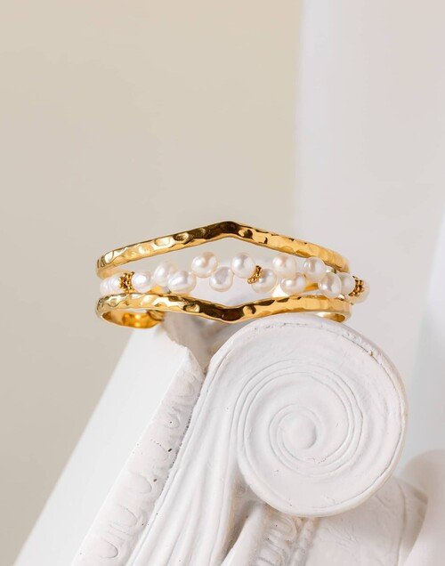 Bracelet Jonc Style Chevron en Perles de Culture - AMALYA| Gloria Balensi Paris