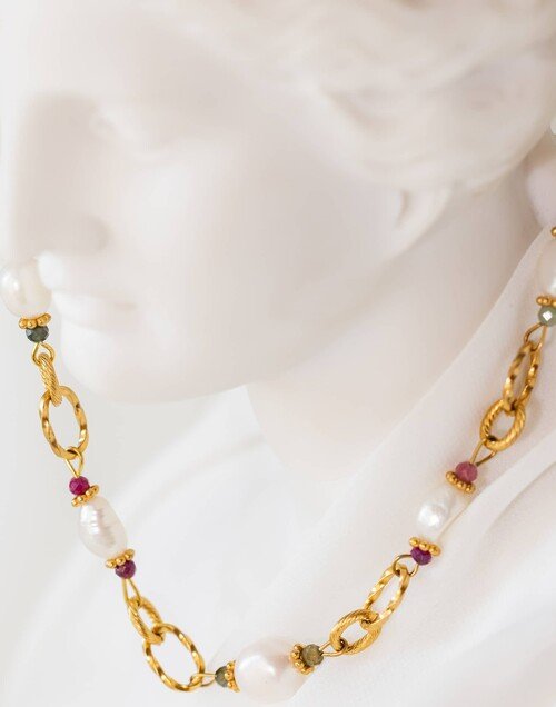 Collier Ras de Cou Perles de Culture Tourmaline Acier inoxydable – ATHEA | Gloria Balensi Paris bijoux