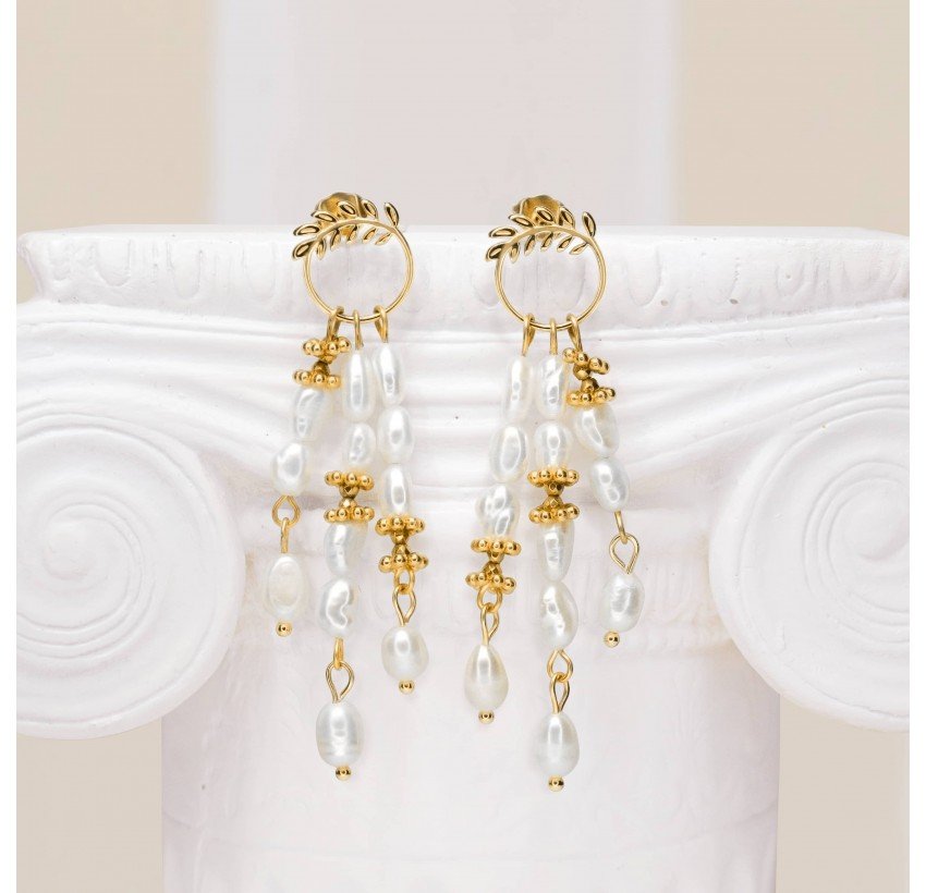Antique laurel and pearl pendant earrings - HÉLIA|Gloria Balensi