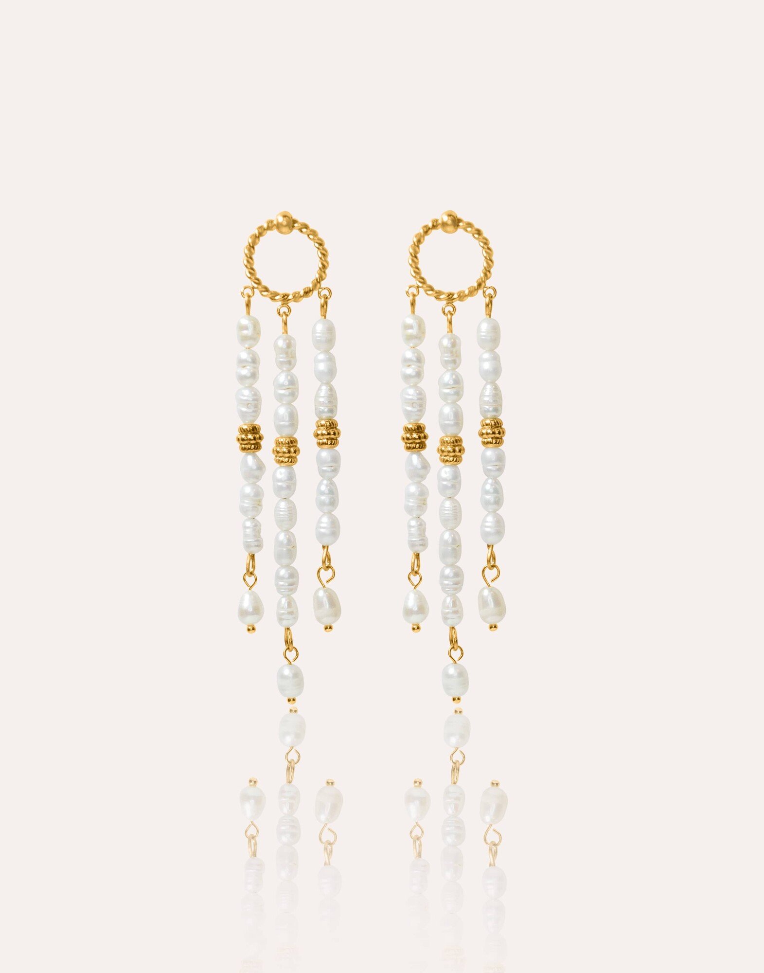 Multi-row pearl and antique gold earrings - MÉIRA|Gloria Balensi
