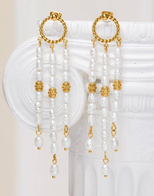 Boucles d’oreilles multi-rangs perles et dorures antiques - MÉIRA|Gloria Balensi