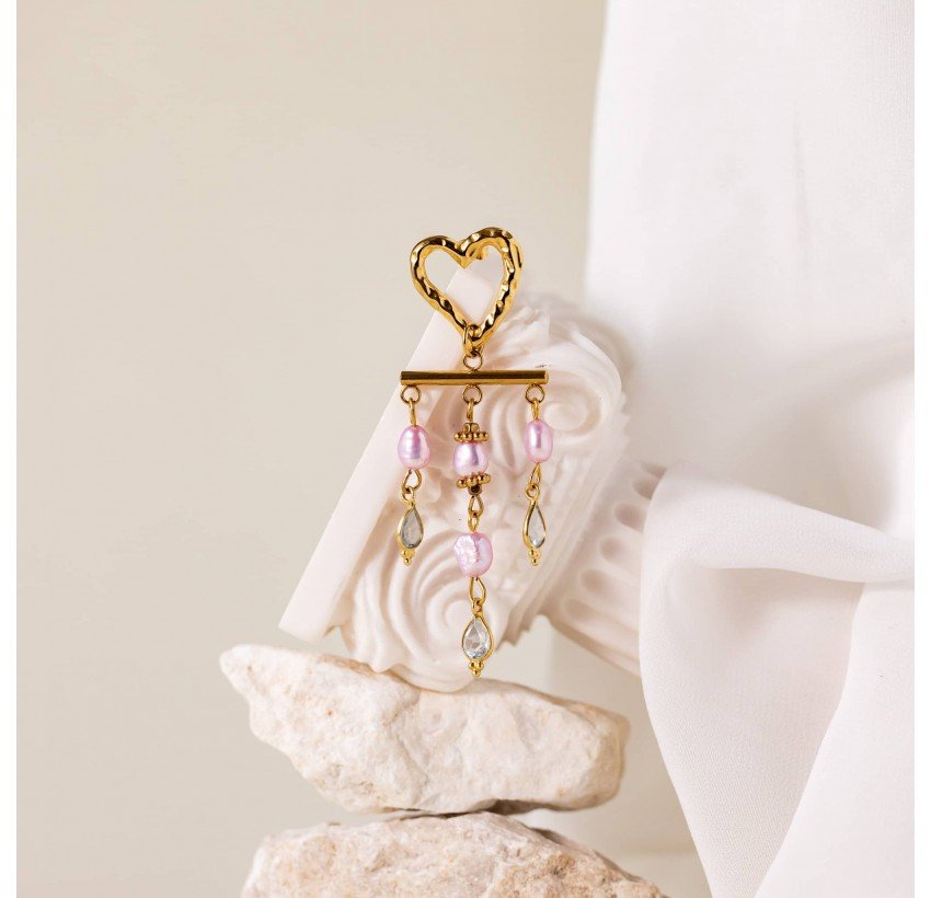 Aquamarine and lilac cultured pearl heart drop earrings - ROMA | Gloria Balensi Paris jewelry